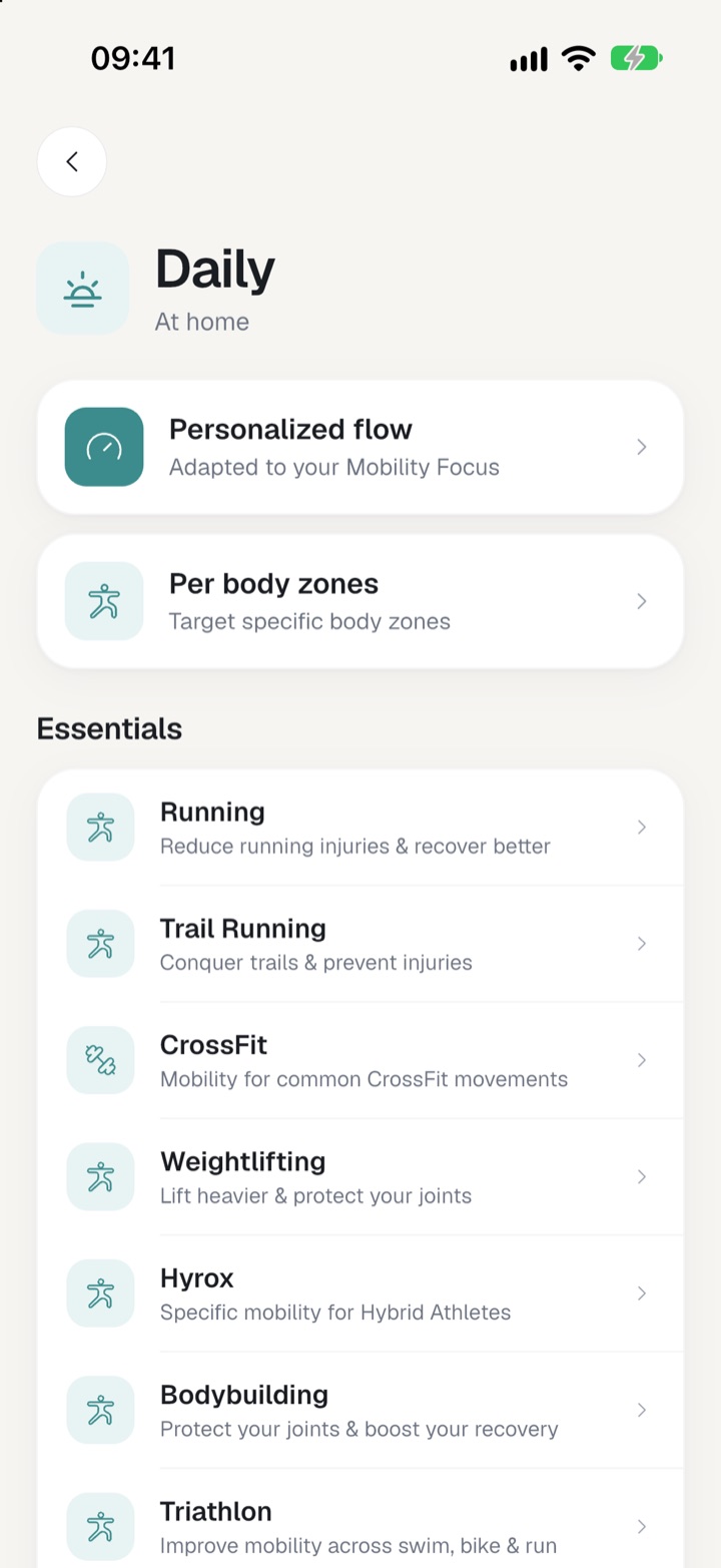 Daily hub with the routine suggested for today